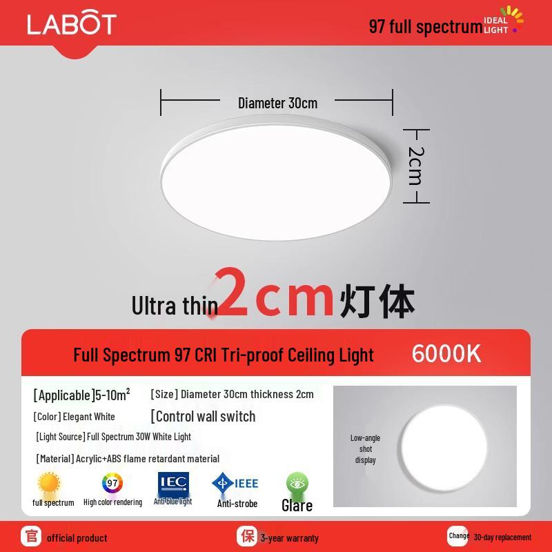 LED Ceiling Light: Three-Proof, Modern Minimalist Design for Bedroom, Balcony, Bathroom - Eye-Protective, Round Main Light