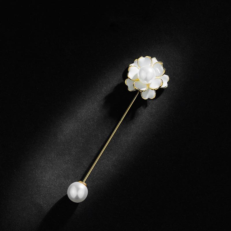 Xiaoxiangfeng One-line Brooch, Women's Camellia Pearl Brooch, Elegant Coat, Anti-exposure Pin