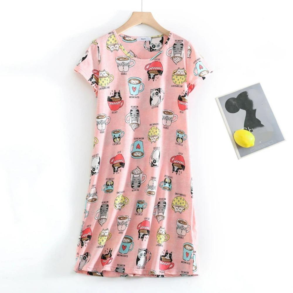 Fashion Casual Women Nightdress Short Sleeve Dresses Loose Fit Nightwear Home Clothes Nightie Loungewear Dresses