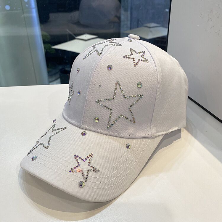 Women'S Baseball Cap Five Pointed Star Inlaid Diamond Sun Hat Spring And Summer Cotton Adjustable Casual Female Peaked Cap Girl