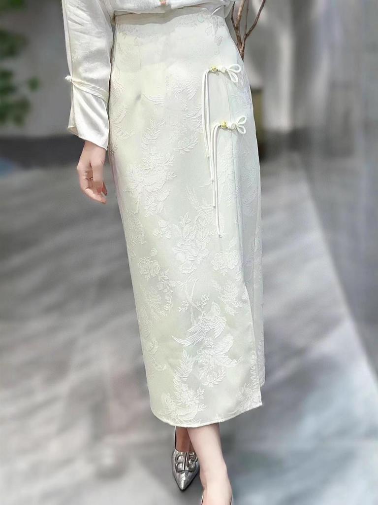 Final Sale: Wool Blend Jacquard Slit Skirt in XL & XXL, No Returns or Exchanges