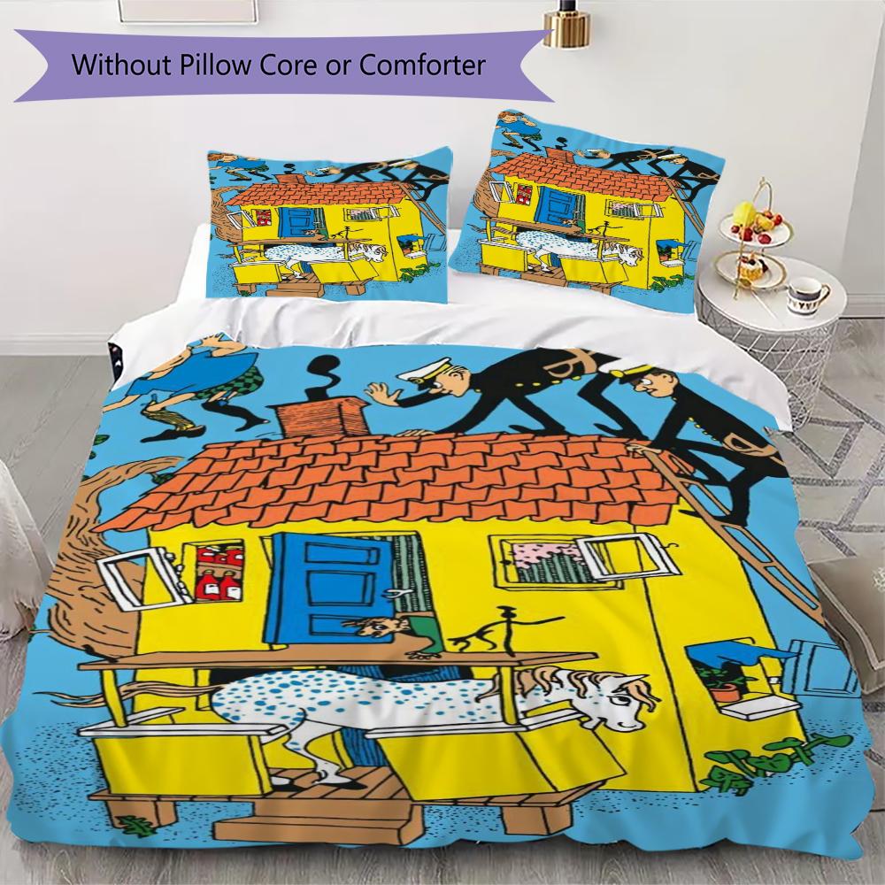 Pippi Longstocking Pattern Bedding Uilt Set Uilt Cover Pillowcase Home Decoration Birthday Gift (1 * Duvet Cover + 2 * Pillowcase Without Core)114