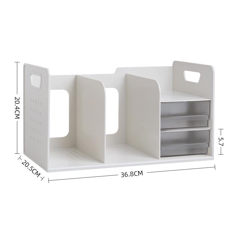 L-Shaped Desktop Bookshelf with Drawer and Bookend