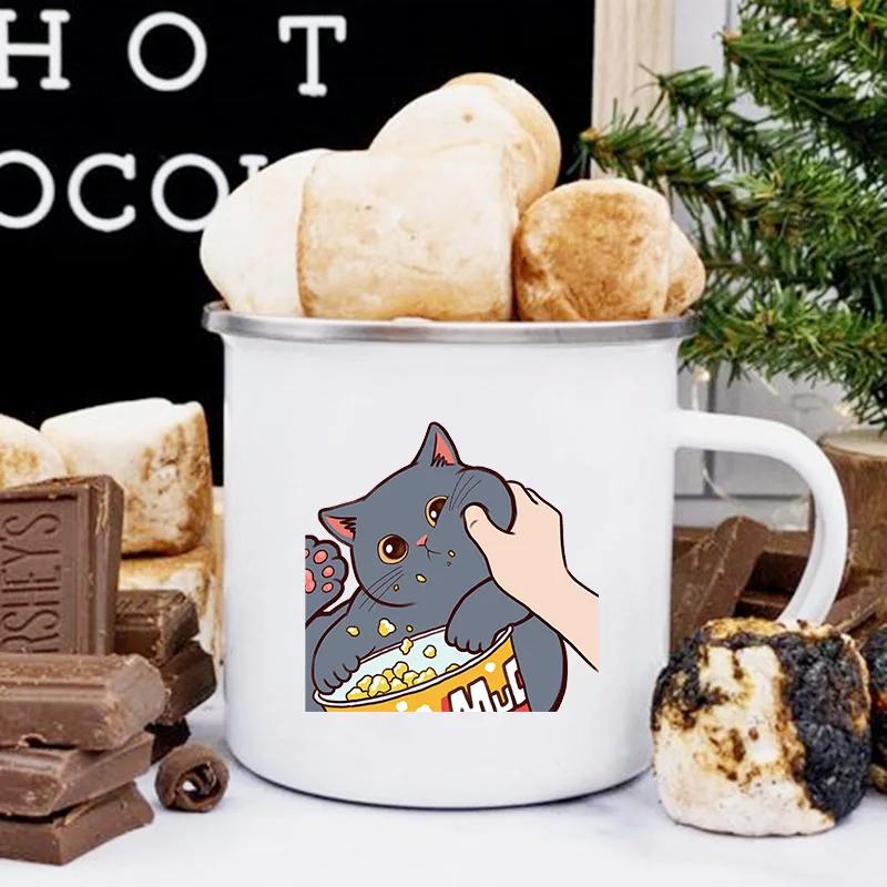 

Завтрак Оригинальная кружка для кофе Милые кружки с принтом кота Эмалированные кружки Смешная кружка Пивные Рождественские чашки Кружка для чая Посуда для напитков Дорожная Холодная 360ml