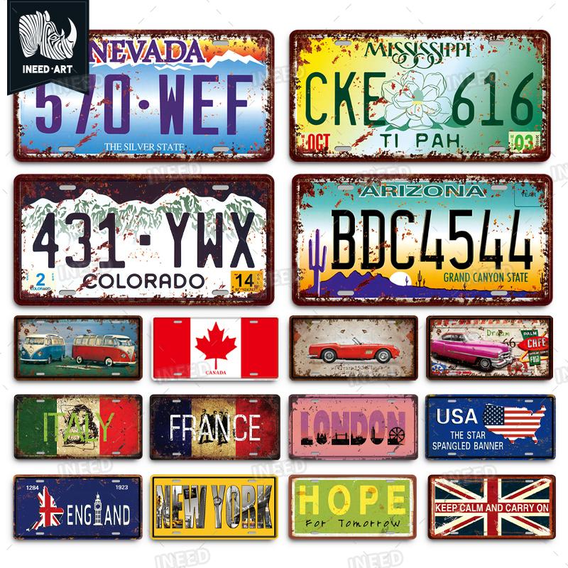 

INEED винтажный номер автомобиля, лицензия, металлический плакат, США, Великобритания, Нью-Йорк, металлическая пластина, настенный художественный декор, бар, паб, гараж, жестяные вывески, железные таблички