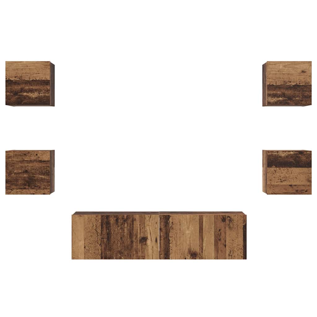 Wall Mounted TV Cabinet Set 6 pcs Reclaimed Wood Effect Wood Based Panel