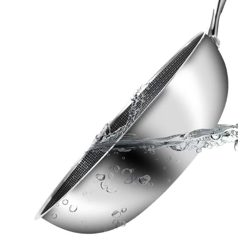 Stainless Steel Thickened Honeycomb Non-Stick Flat Bottom Wok Cookware