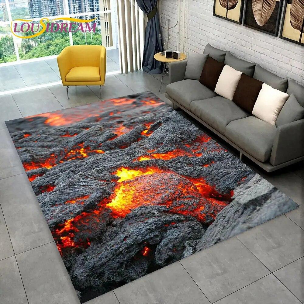 Χαλί 3D Volcano Lava Magma Area Large, Χαλί με μοκέτα για σαλόνι καναπέ κρεβατοκάμαρας Διακόσμηση πόρτας πόρτας, Παιδικό παιχνίδι Αντιολισθητικό χαλάκι δαπέδου