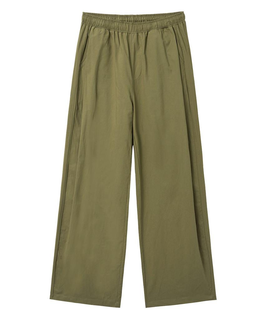 MOZMOZ Linen-Like Wide Pants Khaki