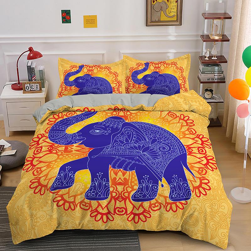 Bohemsk Elefant Sengetøy Sett Queen King Size Fargerikt 2/3 stk Dynetrekk Boho Psykedelisk Indisk Mandala Polyester Dyne Trekk