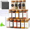 12pcs Wood Cover Glass Spice Jars Square Transparent Seasoning Storage Bottles Kitchen Salt Spices Ground Pepper Sealing Tools