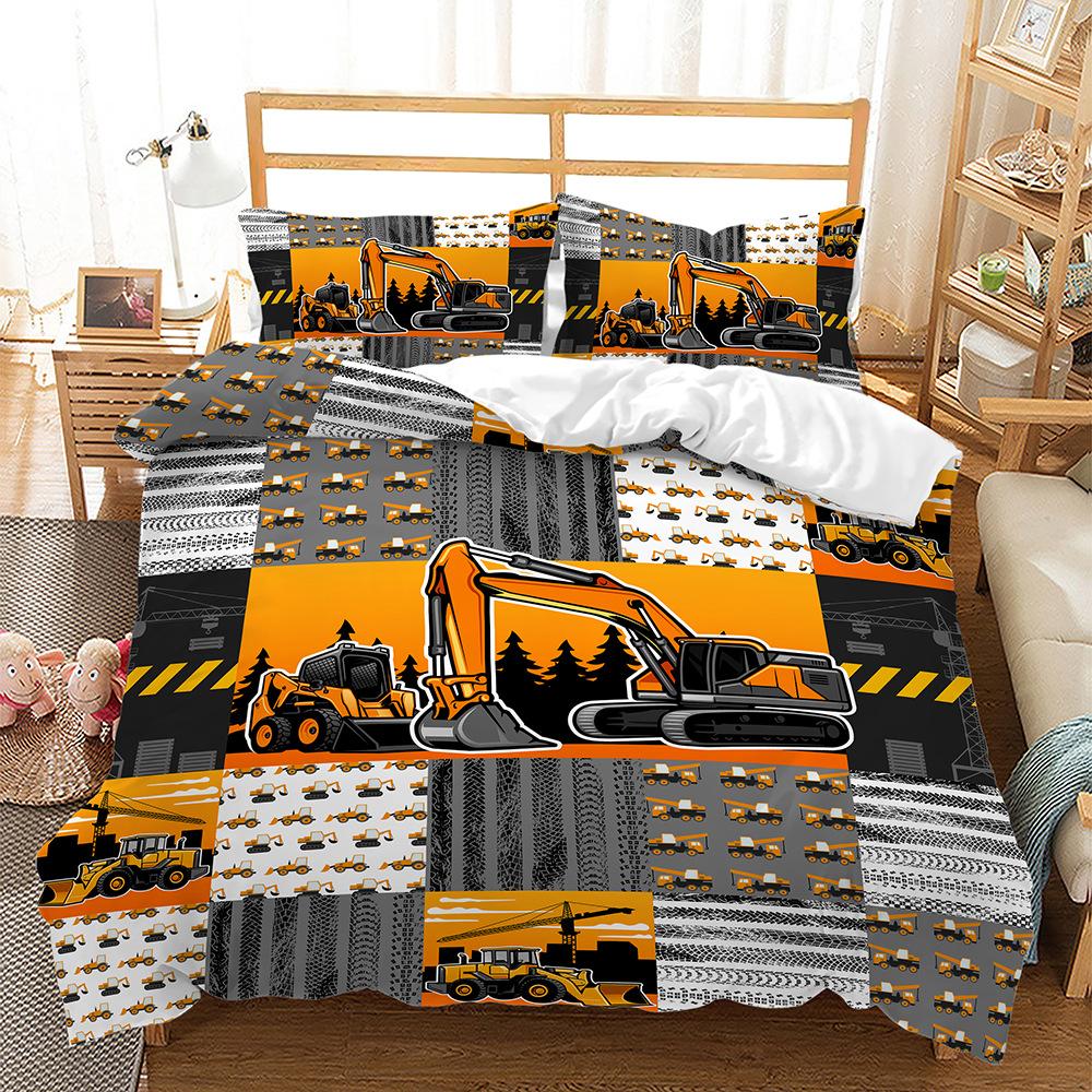 Excavator Engineering Lathe Three-Piece Quilt Cover 3D Digital Printing Kit Four-Piece Set