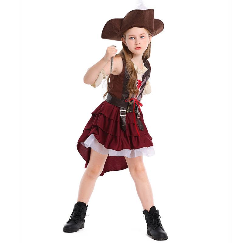 Kids Girls Somali Pirate Dress Halloween Cosplay Game Stage Performance Costume