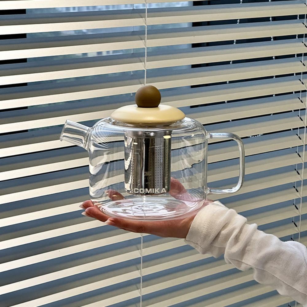 

1000ml Cute Glass Teapot with Removable Infuser, Stovetop Safe Tea Kettle, Blooming and Loose Leaf Tea Maker Set