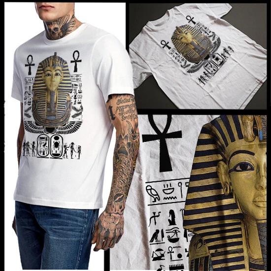 Egyptian Pharaoh T-Shirt Ancient Egypt Ankh And Hieroglyphic Kemetic Cotton Tee 3XL