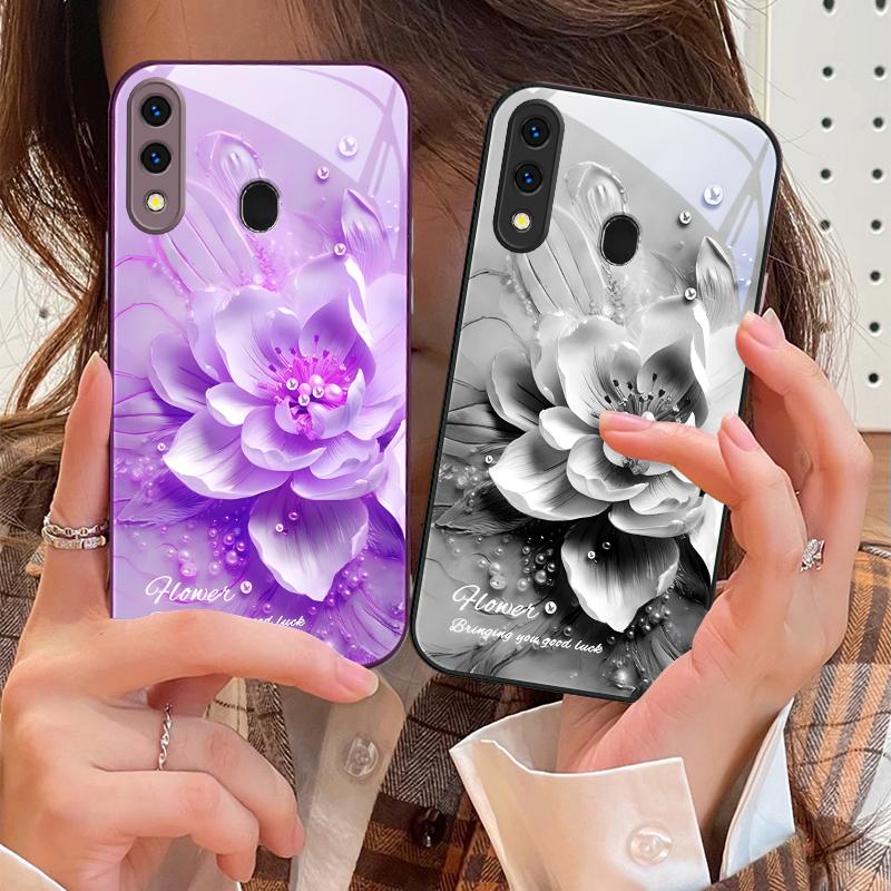 Blooming Blue Flowers For Samsung A73 72 71 A70 56 55 54 A53 52 51 50 42 A35 A34 33 32 31 26 25 24 23 22 30 Glass Phone Case