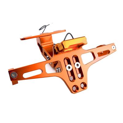 Karun License Plate Stay, License Plate Holder, Shaved Aluminum, Angle Adjustable, LED Light, Universal Motorcycle Accessories (Orange)