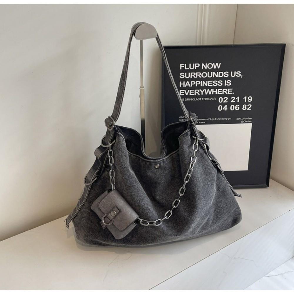 Large Capacity Denim Shoulder Bag Korean Style Handheld Tote Bag Women's Chain Crossbody Bag Women