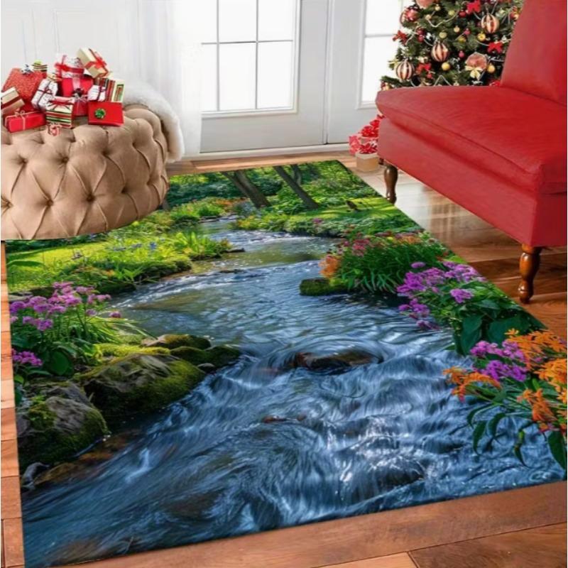 Forest and Waterfall Mat for Indoor Living Room Bedroom Daycare Terrace Garden Decoration Home Outdoor Carpet Decoration