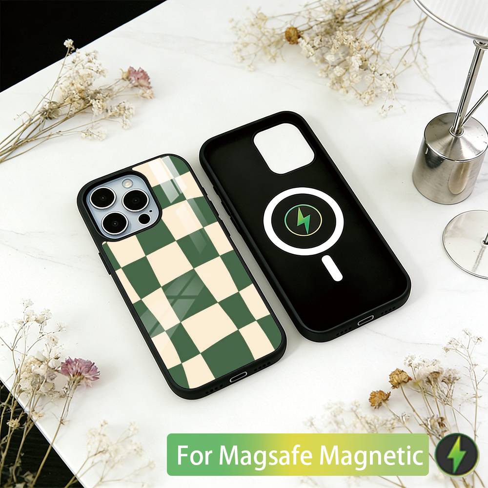 

Solid color plaid Phone Case For iPhone17,16,15,14,13,12,11 Plus,Pro Magnetic For Magsafe Wireless Charging iPhone16