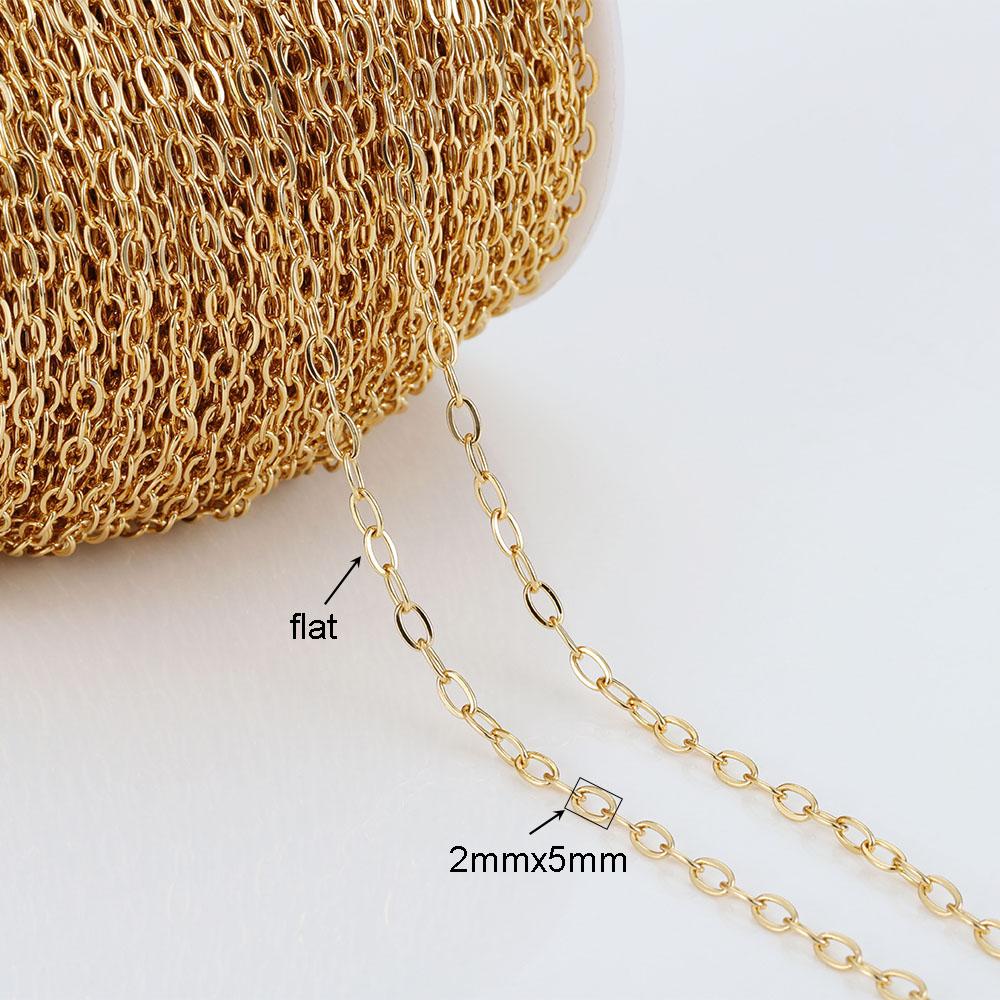 2Meters/lot Stainless Steel Long Frame Chains DIY Necklace Bracelet Accessories Chain Flat Round Links Chain for Jewelry Making