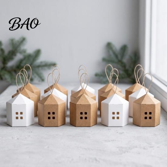 Party Supplies for Guests 10PCS House Shaped Candy Boxes with Lanyard, DIY Decorative Cardboard Hollow Window Gift Treat Containers, Small Item