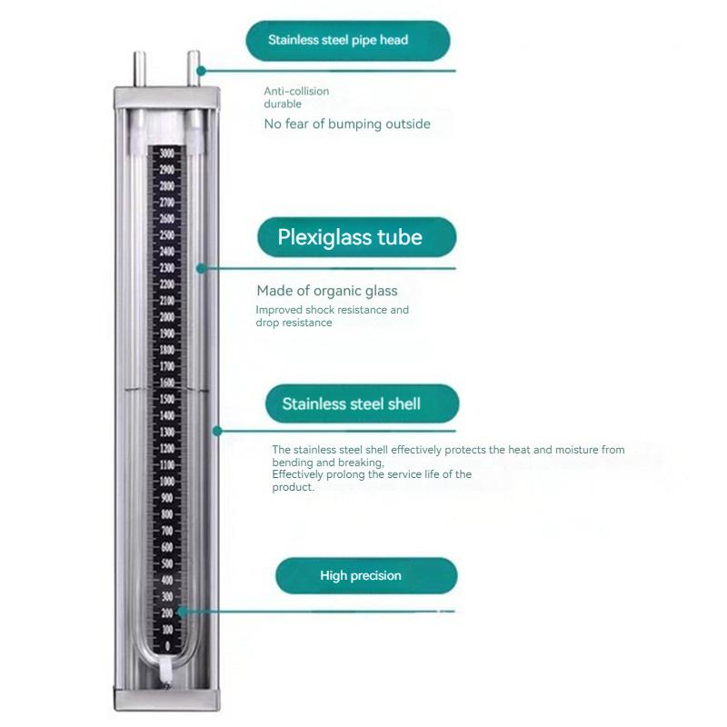 All Stainless Steel U-shaped Pressure Gauge ± 3000pa Organic Glass Tube Water Column Pressure Gas Natural Gas Coal Mine Use