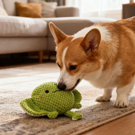 Pet Toys Built-in Sound Interactive Toy Plush Bite-Resistant Marine Animal Shape Chew Toy Cleaning Teeth Boredom Relief Toy