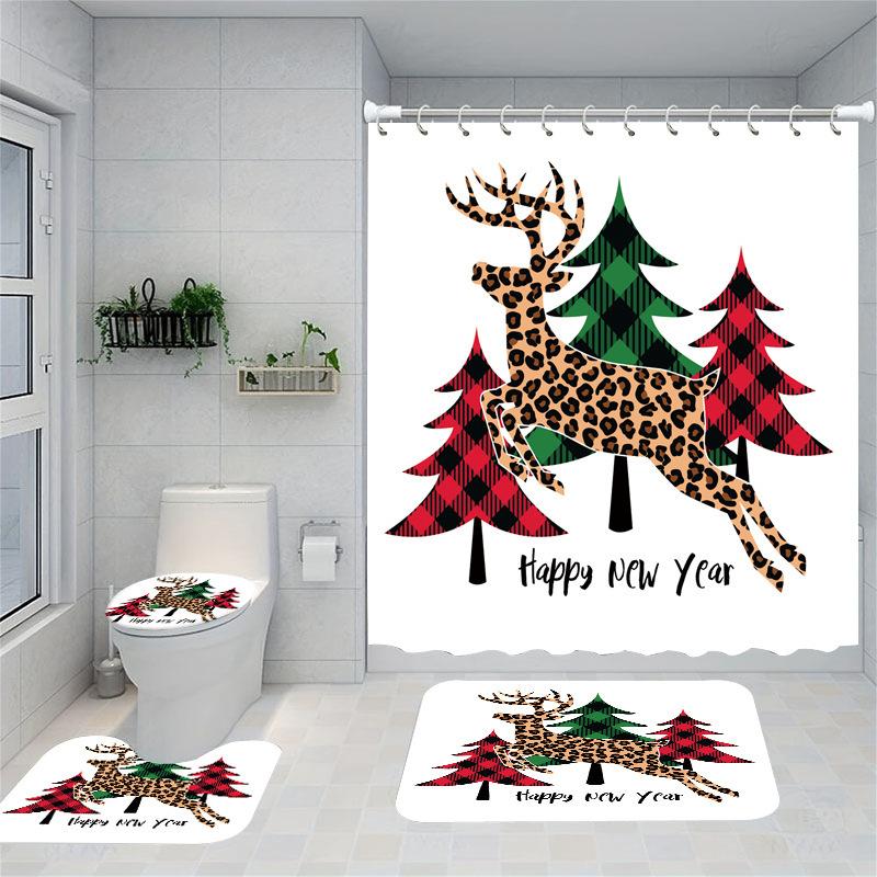 Christmas Series Shower Curtain Digital Printing Bathroom Shower Curtain Four-Piece Polyester Shower Curtain