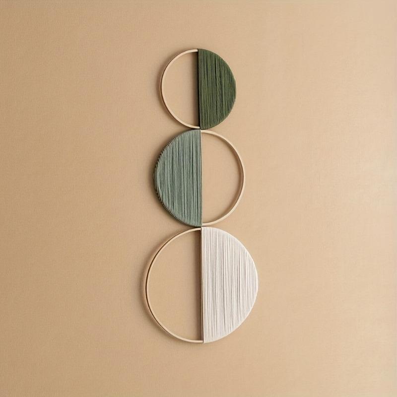 3er Set Böhmische Runde Wandregale Makramee Wandbehang Wandteppich Set Handgewebt Geometrisch Dekorativ für Schlafzimmer Wohnzimmer Dekoration