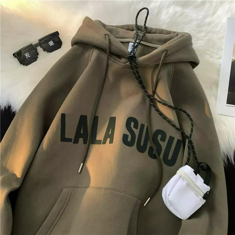 Tide Brand Casual Hooded Plus Velvet Sweater Loose American Wild Retro Youth Fashion Fashion Boys Sweater Jacket