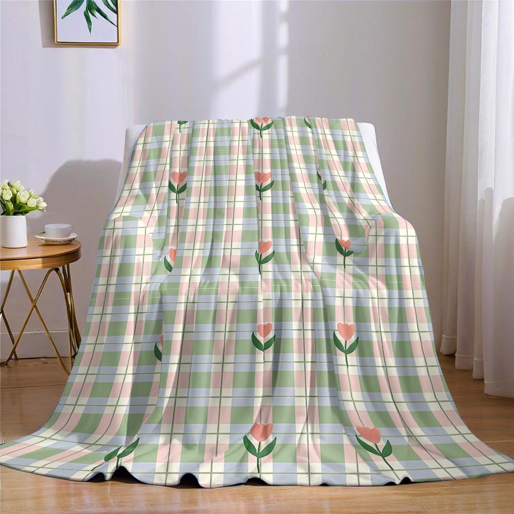 Checkered Tulip Grid Flannel Blanket Warm Soft Halloween Christmas Couch Warm Cozy Decorative Decor Gift for All Season