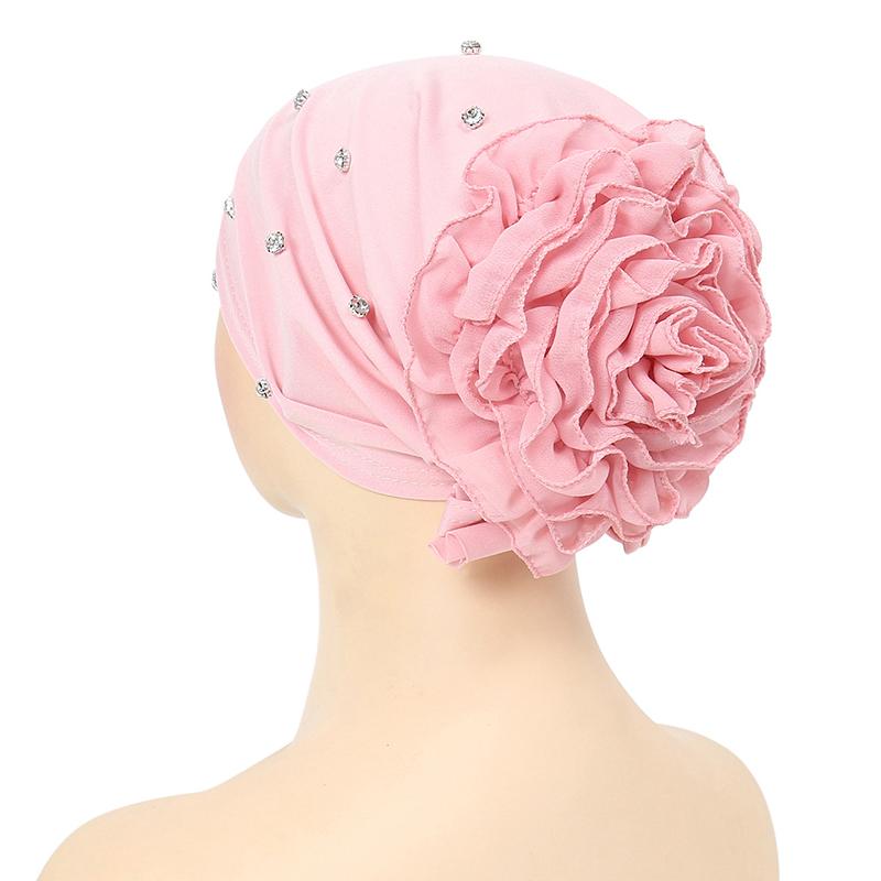 1Pc Muslim Headwear Nail Drill Fashion Pullover Cap Elasticity Women Turban Hat Chiffon Hat