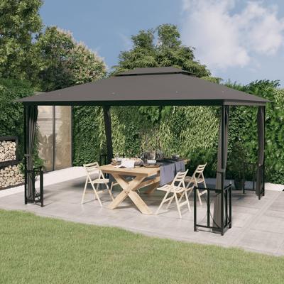 Vidaxl Gazebo With Curtains And Two-Part Roof, 3X4 M, Anthracite