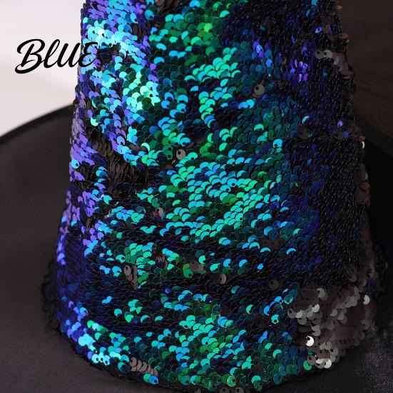 Wide Brim Witch Hat Reversible Sequin Hat Sparkly Glitter Large Wizard Halloween Costume Party for Cosplay Masquerade