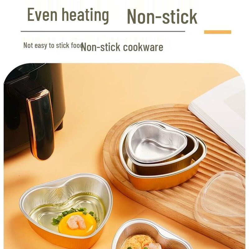 Heart-shaped Gold Aluminum Foil Baking Cups with Lids
