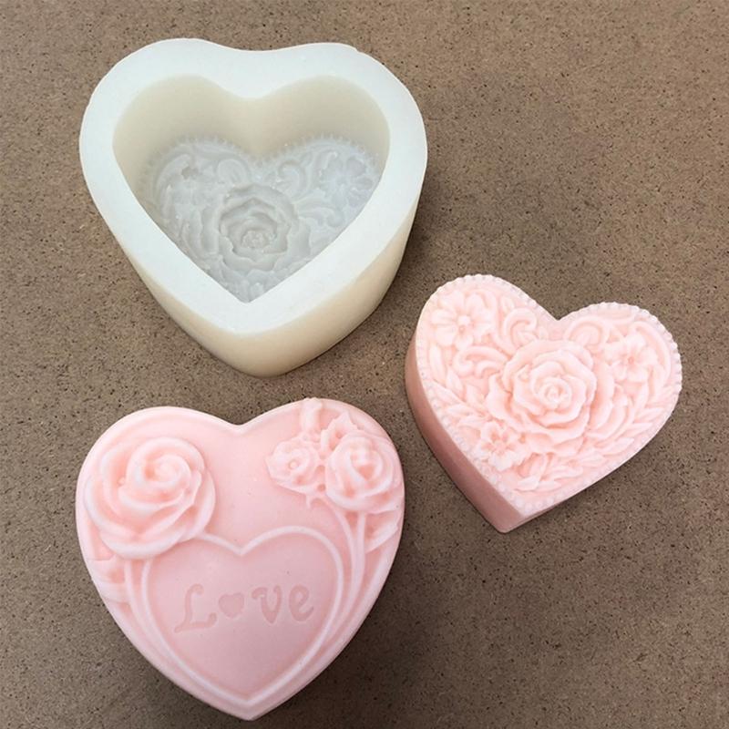 3D Love Heart Rose Silikon Flexibilní potravinářská forma Jílová pryskyřice Keramika Candy Fondant Candy Čokoláda Forma na mýdlo