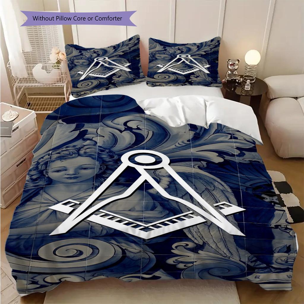 Recognized Freemasonry bedding, duvet cover, pillowcase, home decoration, birthday gift (1 * duvet cover+2 * pillowcase, coreless)