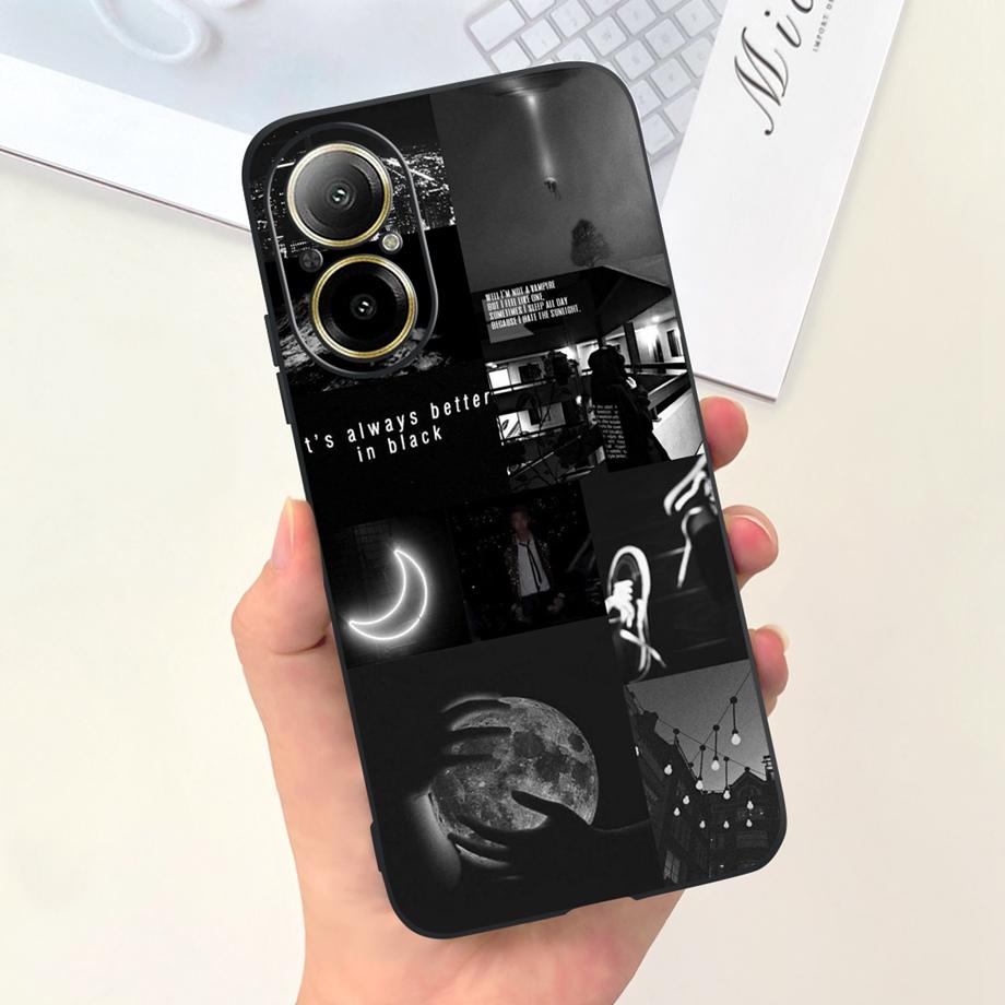 Hülle Für Oppo Realme C67 4G RMX389 Handyhüllen Schwarze Katze Mondnacht Weiches Silikon Stoßfeste Rückabdeckung Für RealmeC67 4G Funda