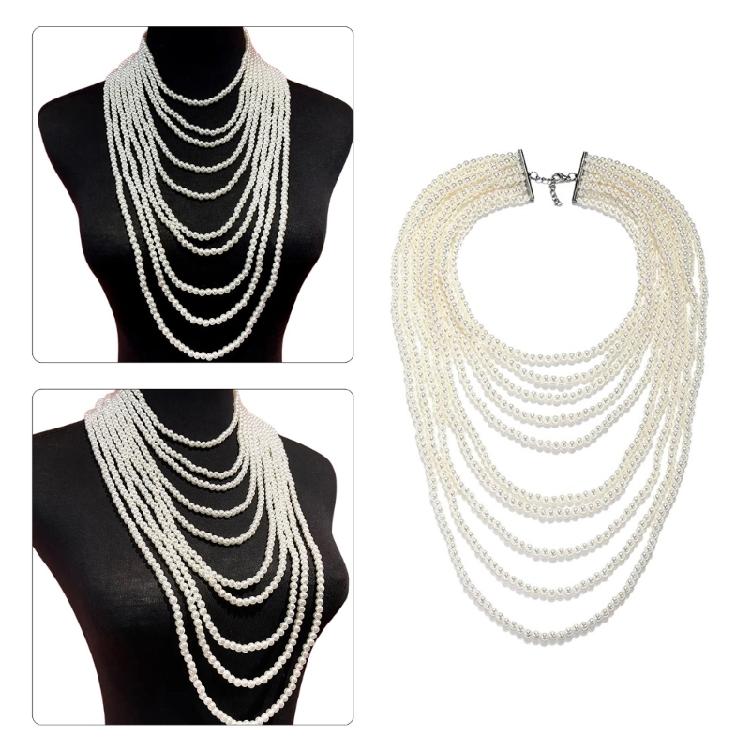 Pearls Shoulder Jewelry Multi-layer Chain Collar Necklace for Music Festival