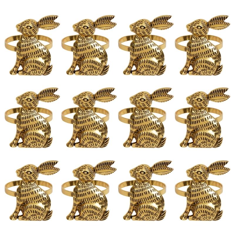 Pack of 12 Antique Gold or Silver Metal Easter Rabbit Napkin Rings Buckles Perfect for Weddings and Banquets