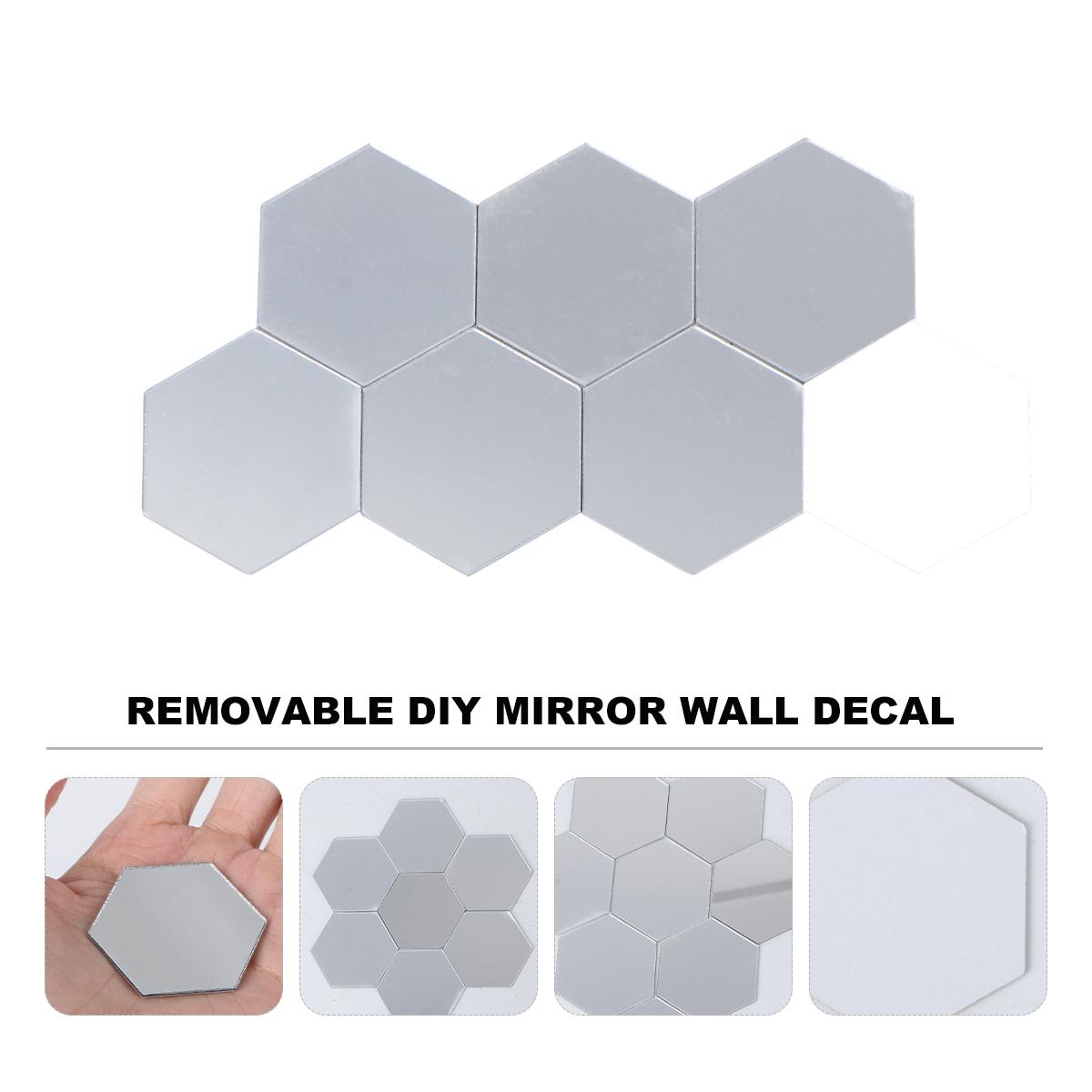 

12Pcs Mirror Wall Decal Hexagonal Acrylic Removable DIY Decoration for Living Room Bedroom Kitchen Office Bathroom 4x4cm Silver срібний