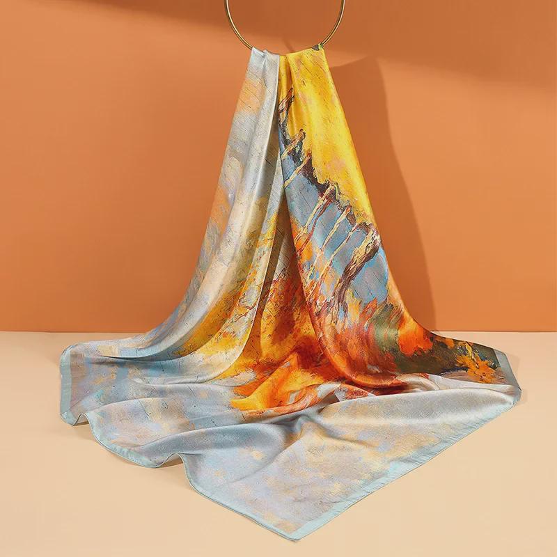 High-Quality Mulberry Silk Crepe Satin Scarf – Large Square, Sun Protection for Spring & Autumn