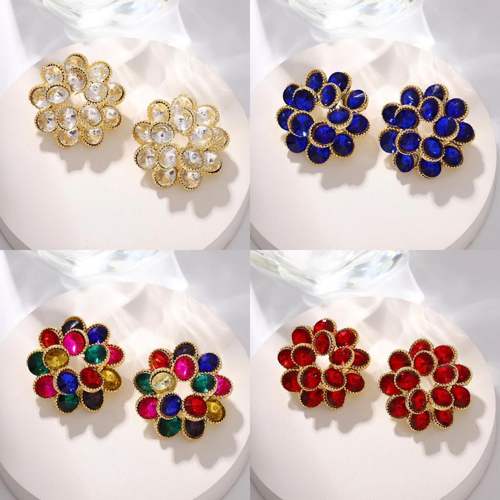 French Floral Crystal Drop Earrings With Double Layer Waterfall Design For Women