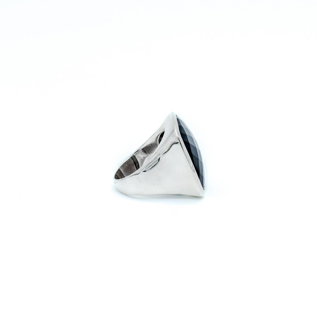 Cushion Cut Smoky Quartz Ring: Sterling Silver Unisex Band
