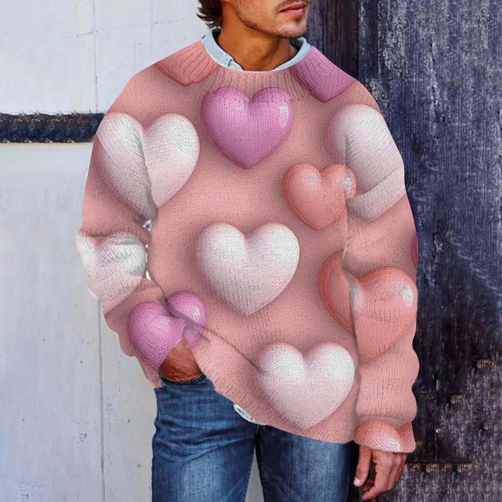 Men's Print Faux Sweater, Crewneck Sweatshirt, Loose Long-sleeved Top