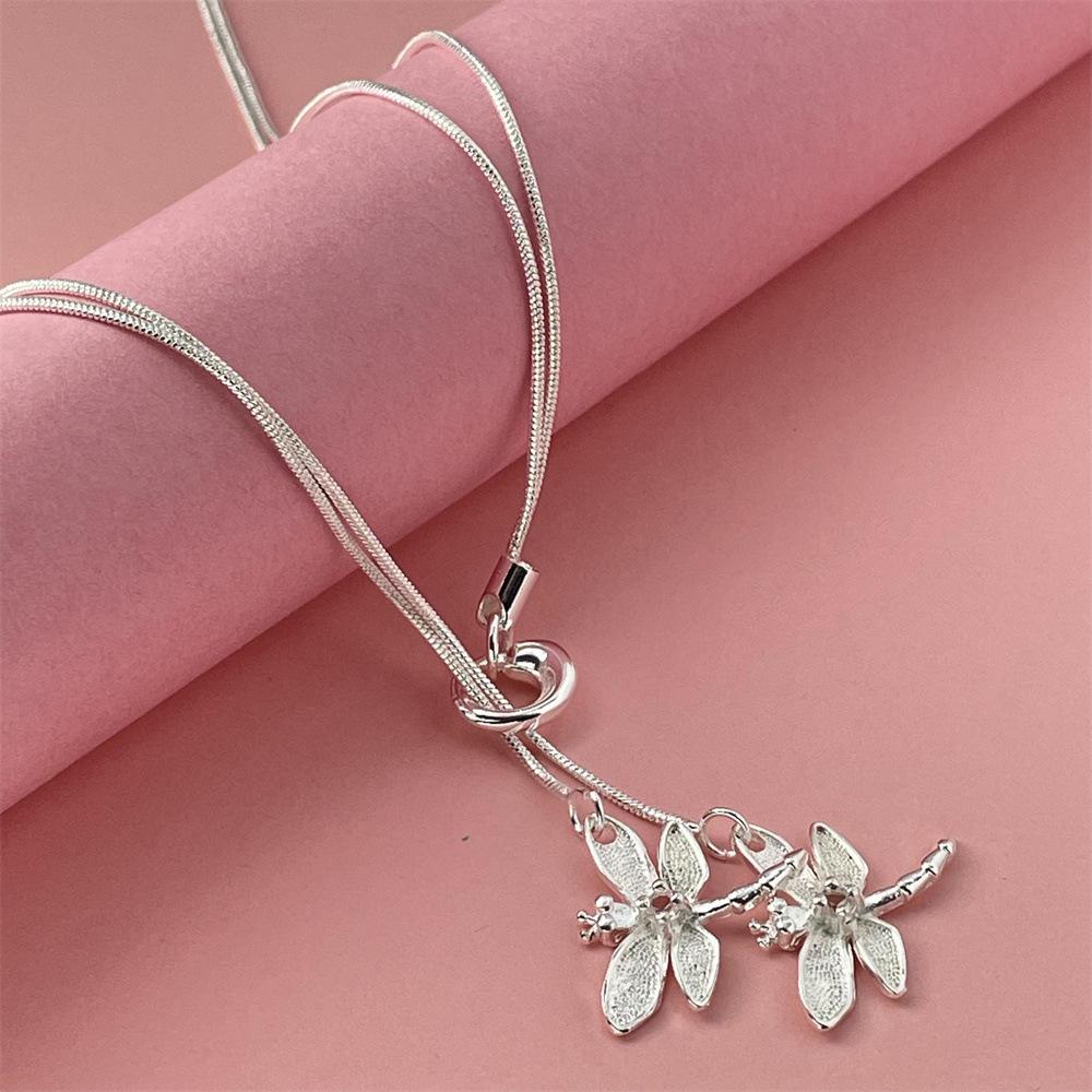 

Женское ожерелье-цепочка «Змея» с двойной стрекозой, Простое и элегантное обручальное украшение, Изысканный кулон, Аксессуар-цепочка для ключицы 46cm серебряный