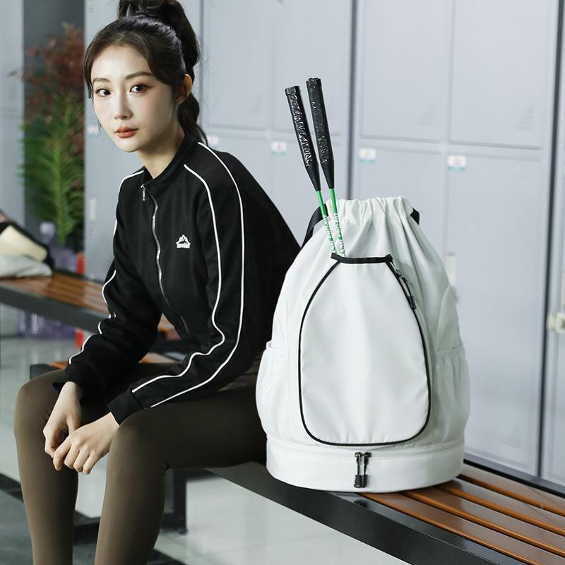 Large Capacity Basketball and Badminton Bag Drawstring Sports Backpack with Shoe Pocket for Outdoor Training and Travel