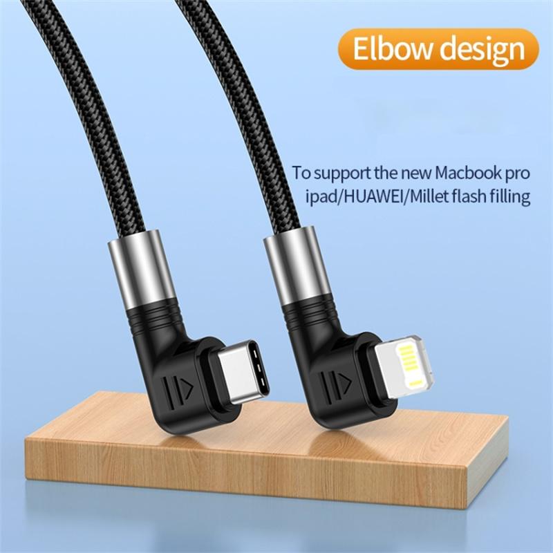 A9 0.5m Type-C to Lightning 30W Fast Charging Cord Dual Elbow Plug Nylon Braided Data Cable