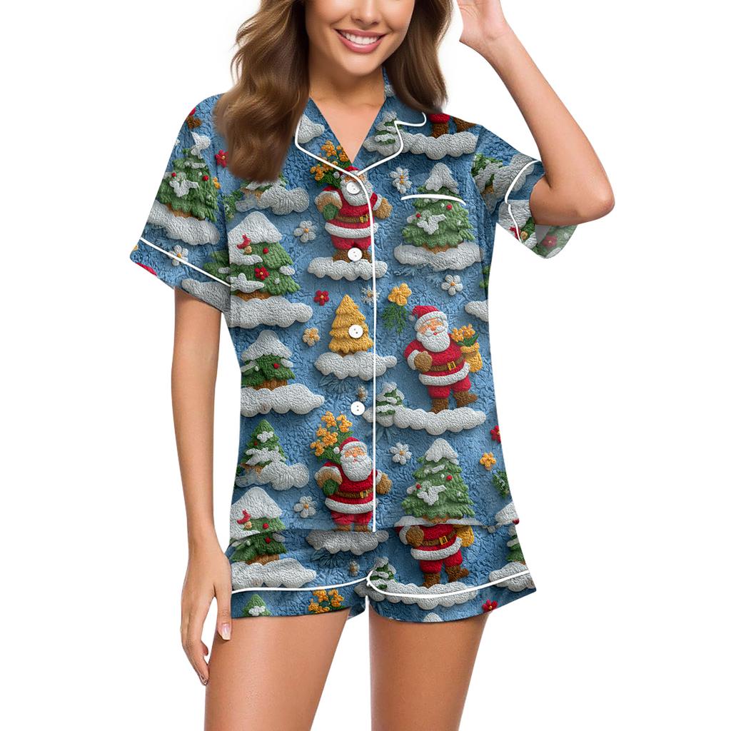 Ladies' Loose Casual Top Shorts Two-piece Set Christmas Printed Pajamas Set